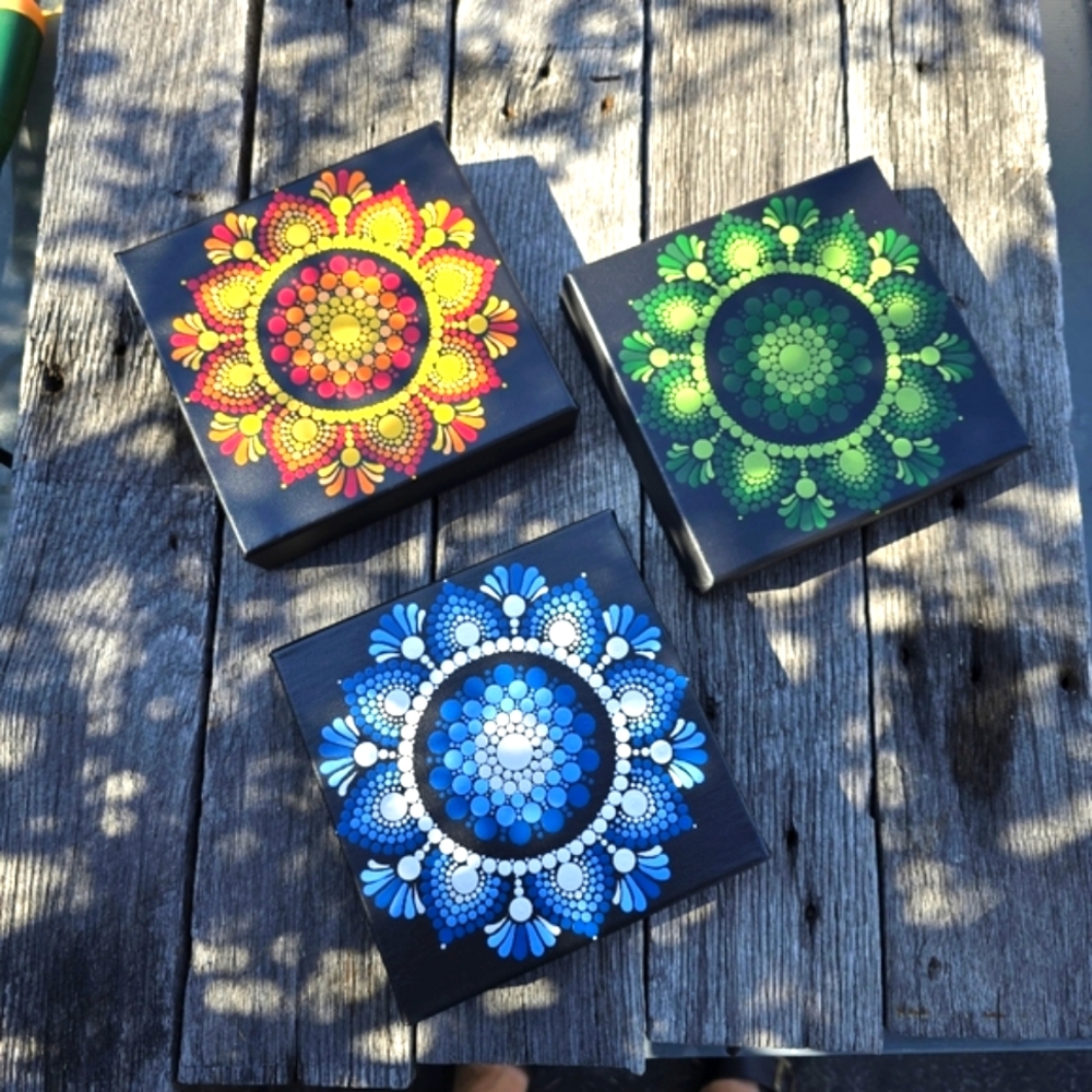 Original Art Mandala Canvas Hand Painted Boho Hippie Eclectic Aesthetic DotArt - Picture 7 of 9